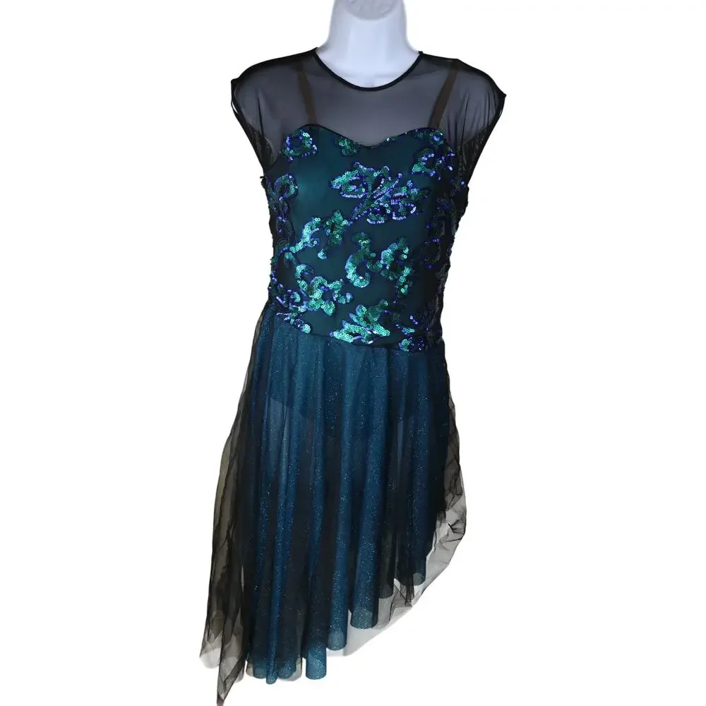 Revolution Dancewear Torquoise & Black Mesh Sparkling Dance Outfit XLC